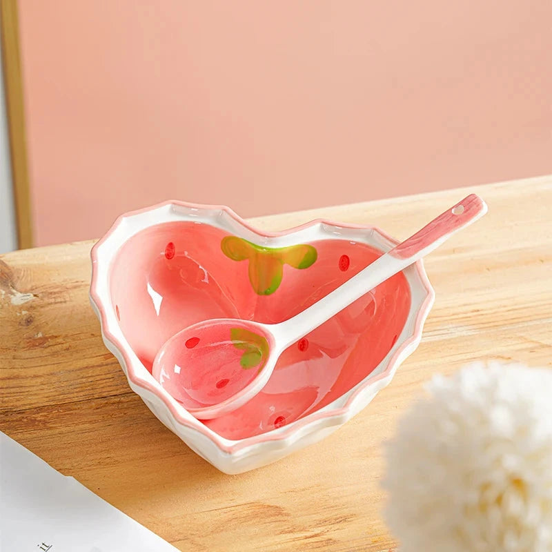 kawaiies-softtoys-plushies-kawaii-plush-Kawaii Strawberry Heart Ceramic Bowl Home Decor