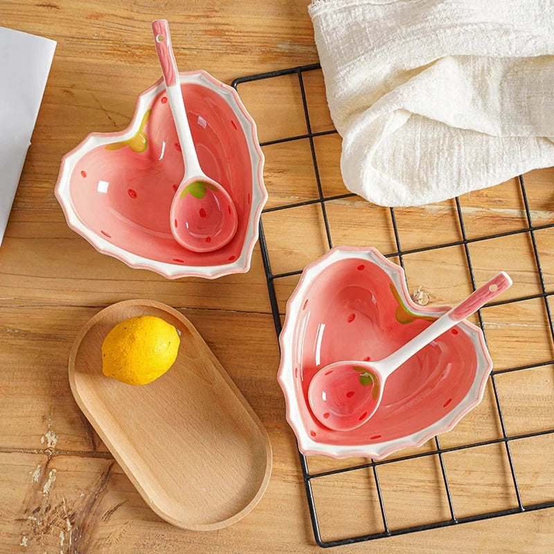 kawaiies-softtoys-plushies-kawaii-plush-Kawaii Strawberry Heart Ceramic Bowl Home Decor