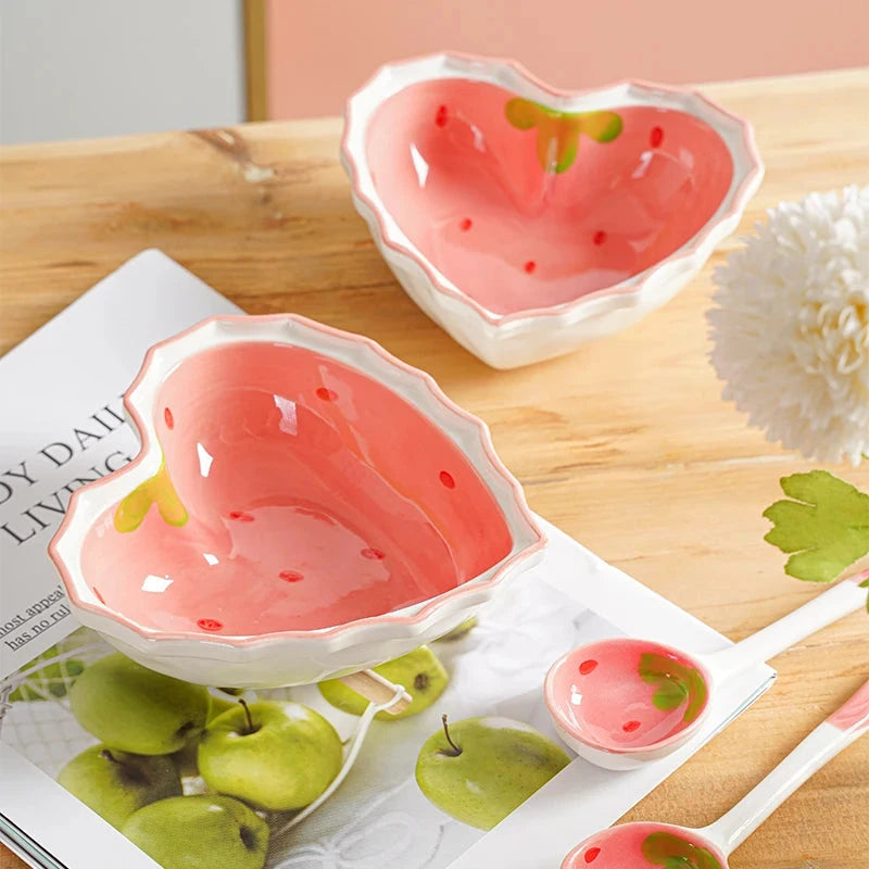kawaiies-softtoys-plushies-kawaii-plush-Kawaii Strawberry Heart Ceramic Bowl Home Decor