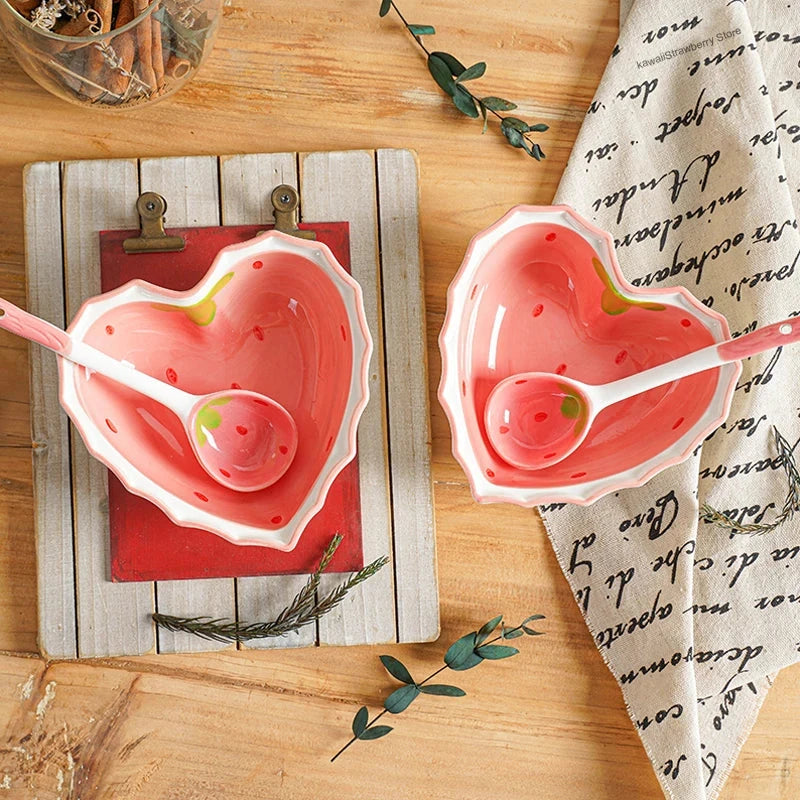 kawaiies-softtoys-plushies-kawaii-plush-Kawaii Strawberry Heart Ceramic Bowl Home Decor