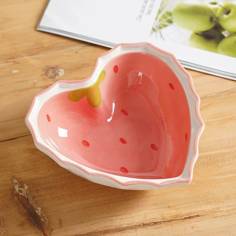 kawaiies-softtoys-plushies-kawaii-plush-Kawaii Strawberry Heart Ceramic Bowl Home Decor Bowl