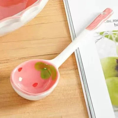 kawaiies-softtoys-plushies-kawaii-plush-Kawaii Strawberry Heart Ceramic Bowl Home Decor Spoon