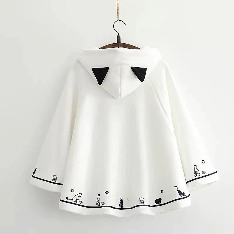 kawaiies-softtoys-plushies-kawaii-plush-Kawaii White Black Hooded Cat Ears Oversized Ponchos Coats Apparel
