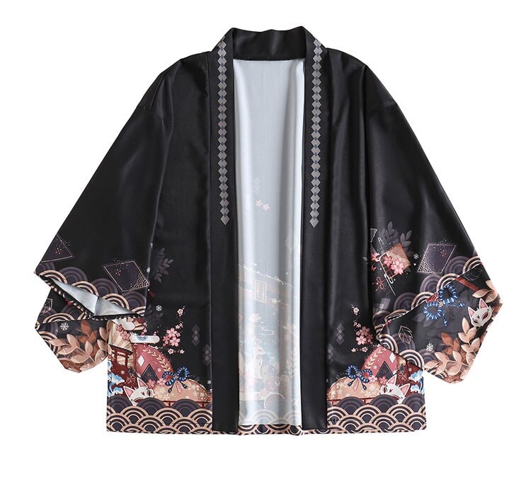 kawaiies-softtoys-plushies-kawaii-plush-Legendary Japanese Royal Samurai Print Kimono Kimono Black