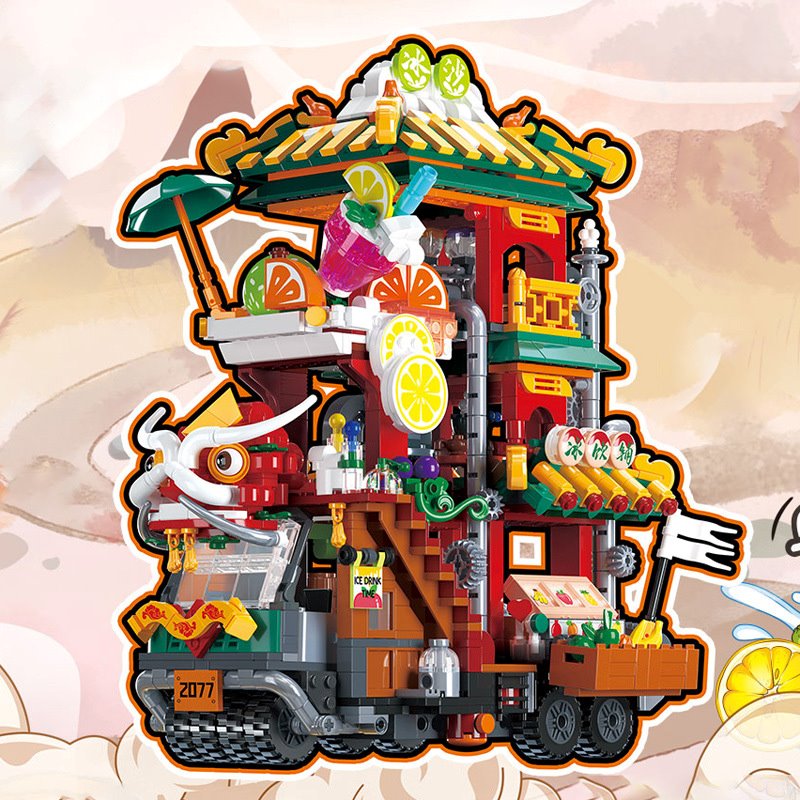 kawaiies-softtoys-plushies-kawaii-plush-Lion Dance Street Truck Food Stall Nano Building Set | NEW Build it