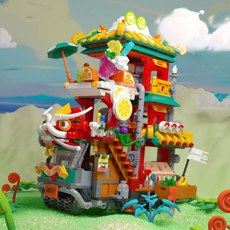 kawaiies-softtoys-plushies-kawaii-plush-Lion Dance Street Truck Food Stall Nano Building Set | NEW Build it