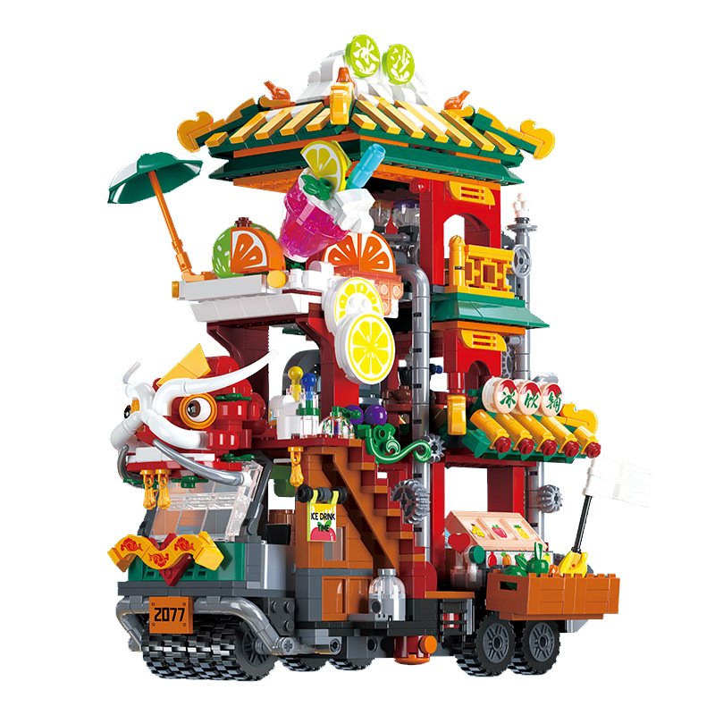 kawaiies-softtoys-plushies-kawaii-plush-Lion Dance Street Truck Food Stall Nano Building Set | NEW Build it