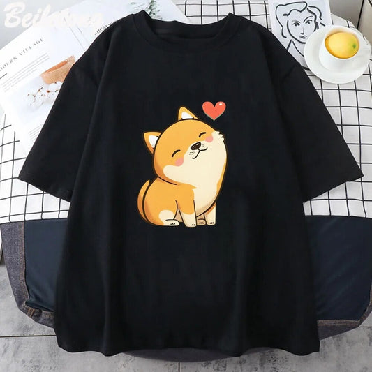 kawaiies-softtoys-plushies-kawaii-plush-Love Shiba Inu Unisex Tee Apparel Black XS
