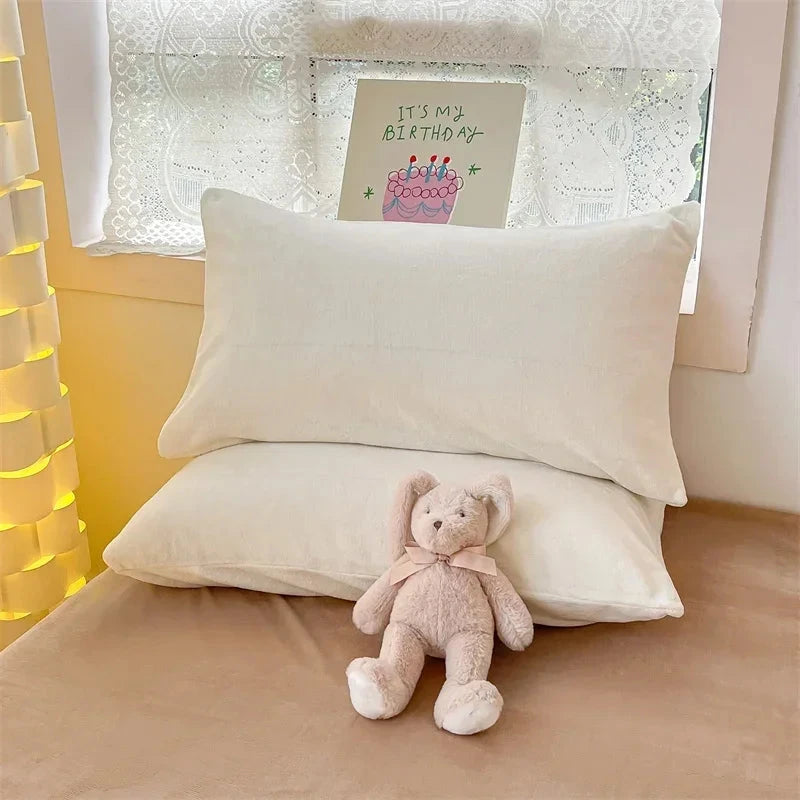 kawaiies-softtoys-plushies-kawaii-plush-Milky Blue Brown Velvet Fleece 350gsm Bedding Sets Home Decor