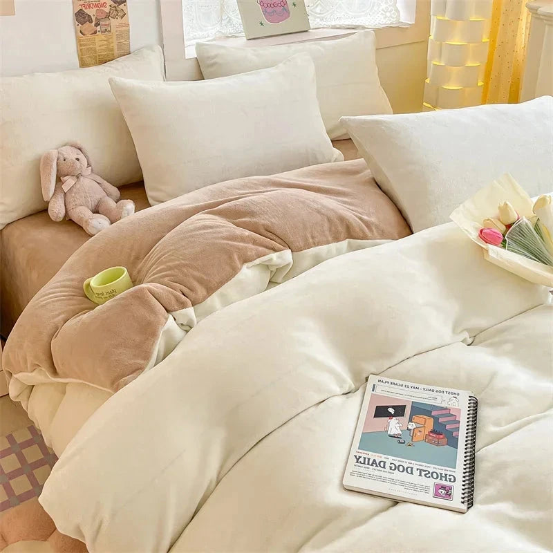 kawaiies-softtoys-plushies-kawaii-plush-Milky Blue Brown Velvet Fleece 350gsm Bedding Sets Home Decor