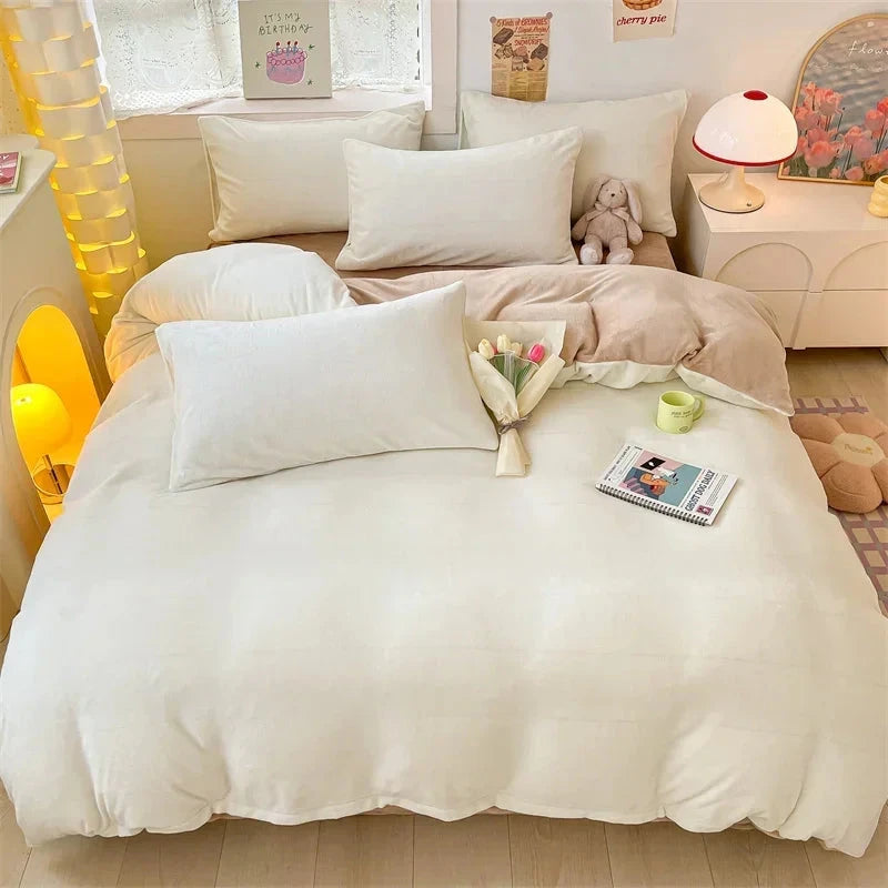 kawaiies-softtoys-plushies-kawaii-plush-Milky Blue Brown Velvet Fleece 350gsm Bedding Sets Home Decor