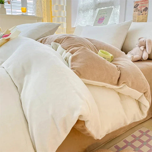 kawaiies-softtoys-plushies-kawaii-plush-Milky Pink Brown Velvet Fleece 350gsm Bedding Sets Home Decor Single Brown