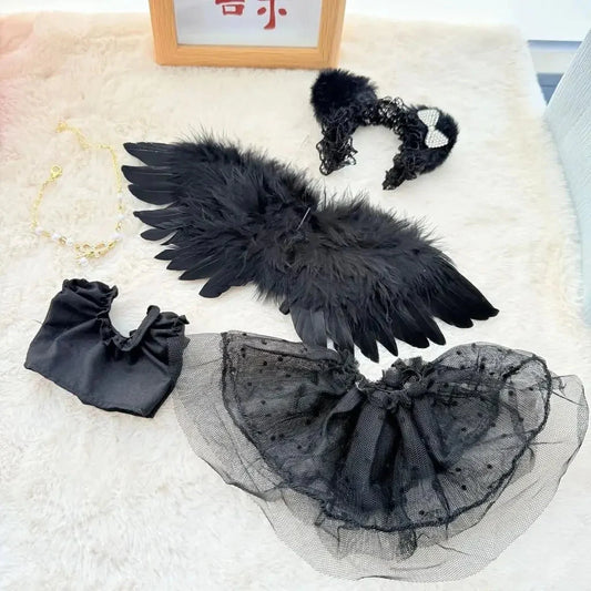 kawaiies-softtoys-plushies-kawaii-plush-Mystic White Black Angel Wings Labubu Outfit Accessories