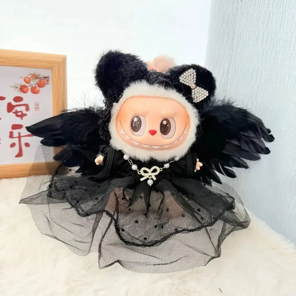 kawaiies-softtoys-plushies-kawaii-plush-Mystic White Black Angel Wings Labubu Outfit Accessories Black Set