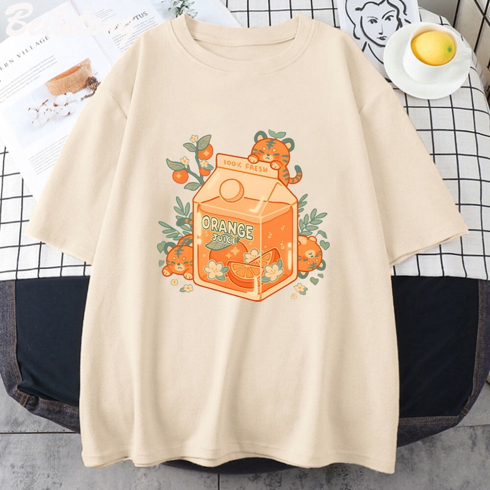 kawaiies-softtoys-plushies-kawaii-plush-Orange Juice Kawaii Unisex Tee Apparel Cream XS