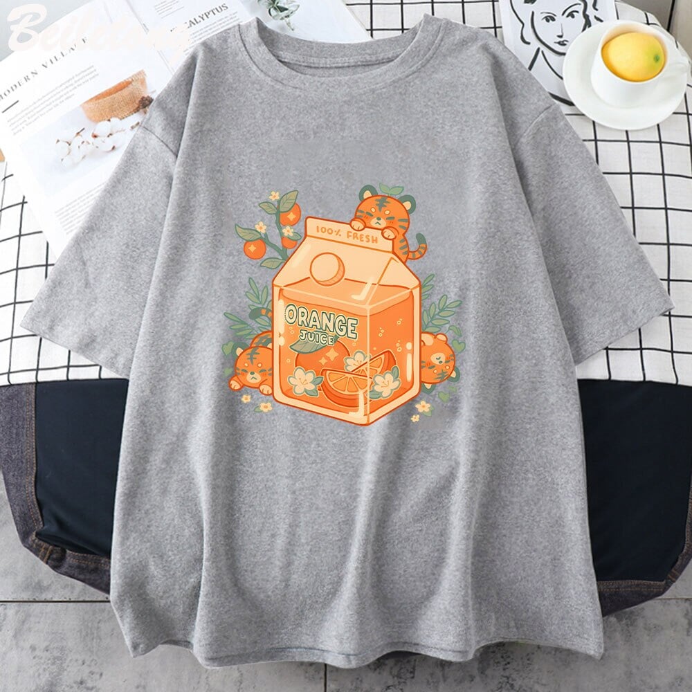 kawaiies-softtoys-plushies-kawaii-plush-Orange Juice Kawaii Unisex Tee Apparel Gray XS