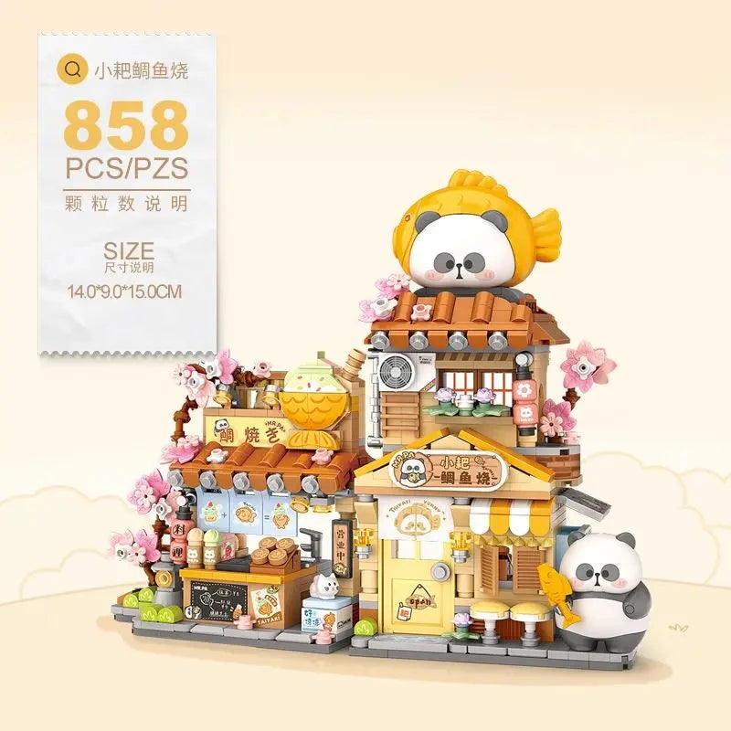 kawaiies-softtoys-plushies-kawaii-plush-Panda Taiyaki Flower Cafes Foldable Micro Building Set Collection Build it