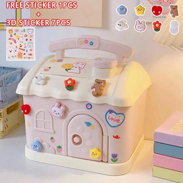 kawaiies-softtoys-plushies-kawaii-plush-Pastel Cloud House Piggy Bank Organisers Pink with 2D + 3D Stickers