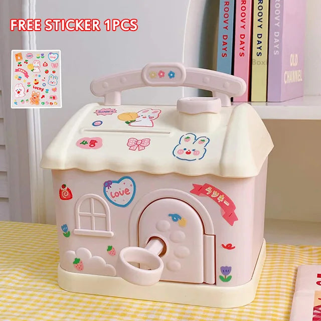 kawaiies-softtoys-plushies-kawaii-plush-Pastel Cloud House Piggy Bank Organisers Pink with 2D Stickers