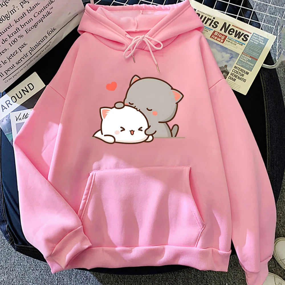 kawaiies-softtoys-plushies-kawaii-plush-Pepper and Salt Cat Sharing Love Hoodie Hoodies Pink S 37in / 96cm