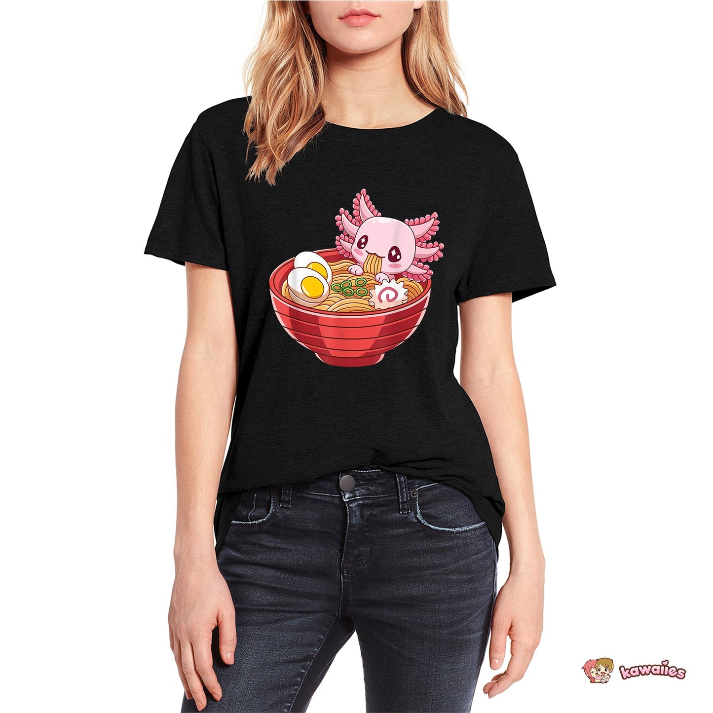 kawaiies-softtoys-plushies-kawaii-plush-Pink Axolotl Bathing in Ramen Tee | NEW Apparel