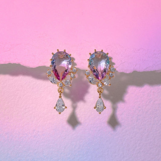 kawaiies-softtoys-plushies-kawaii-plush-Pink Blue Reverse Teardrop Gold-Plated Stud Earrings Earrings