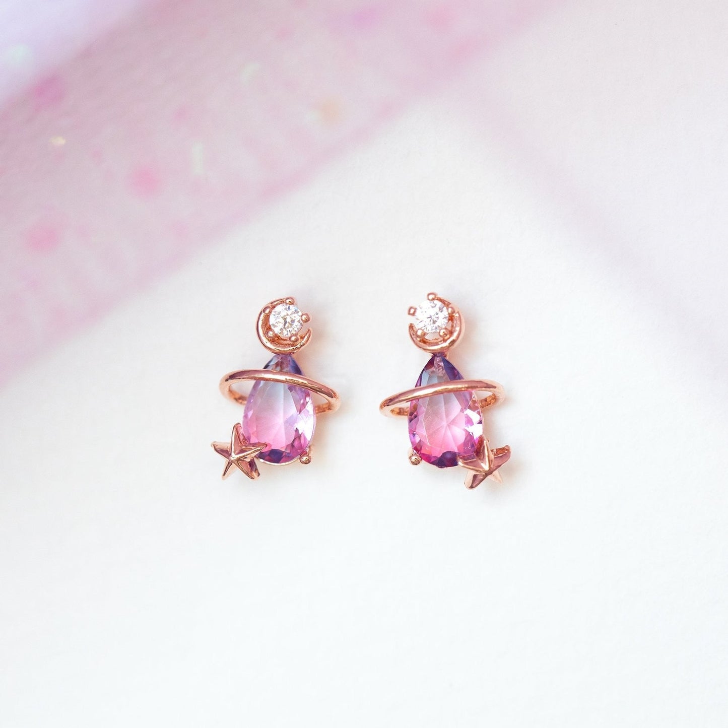 kawaiies-softtoys-plushies-kawaii-plush-Pink Blue Teardrop Gold-Plated Stud Earrings Earrings Rose Gold
