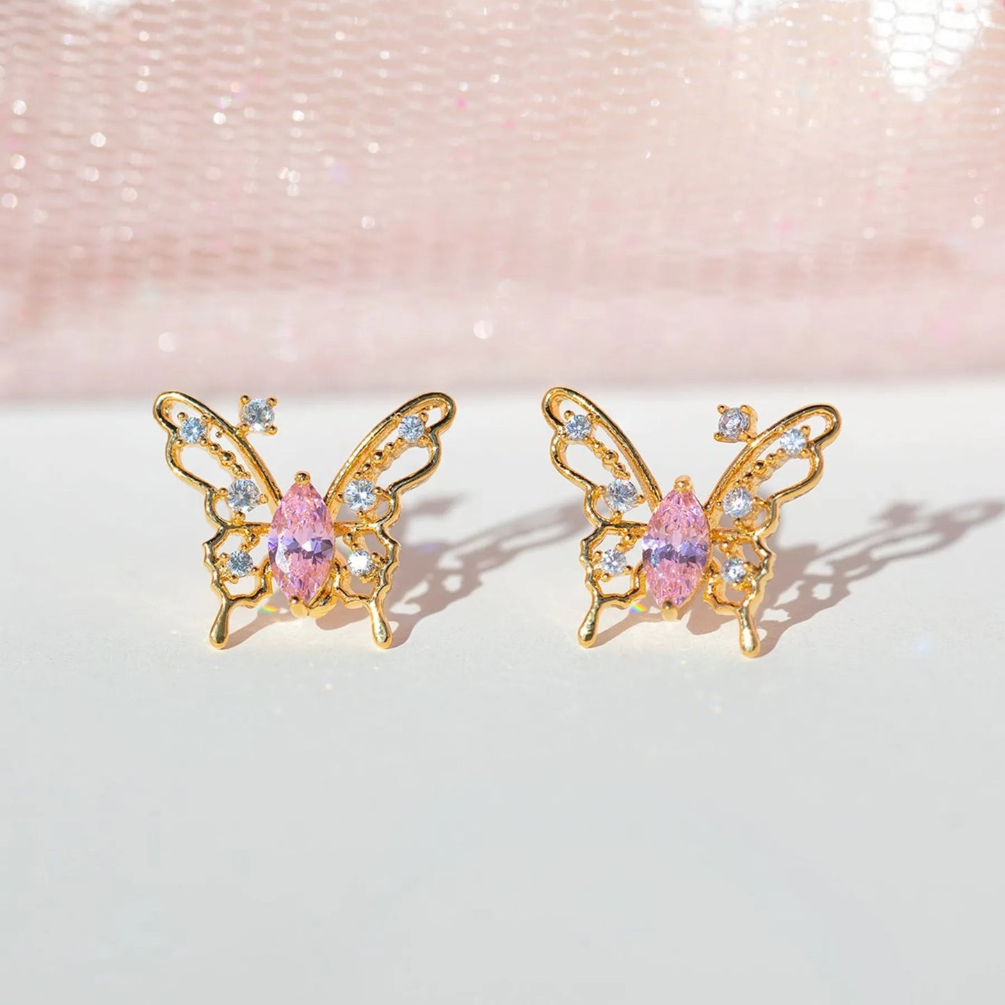 kawaiies-softtoys-plushies-kawaii-plush-Pink Starry Butterfly Gold-plated Stud Earrings Earrings