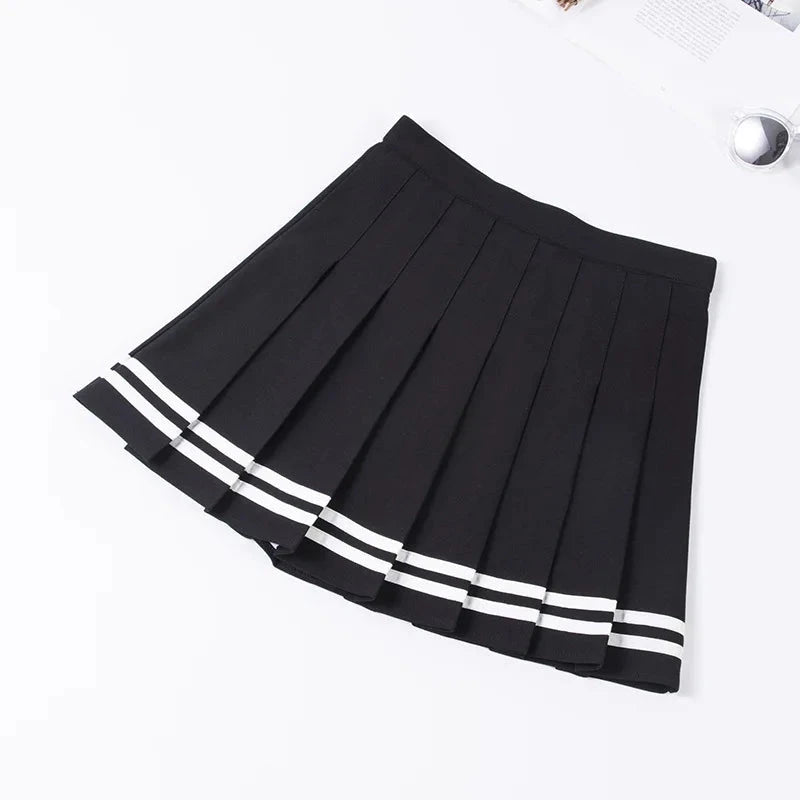 kawaiies-softtoys-plushies-kawaii-plush-Preppy Pleated Striped Tennis Black Pink Navy White Mini Skirt Apparel