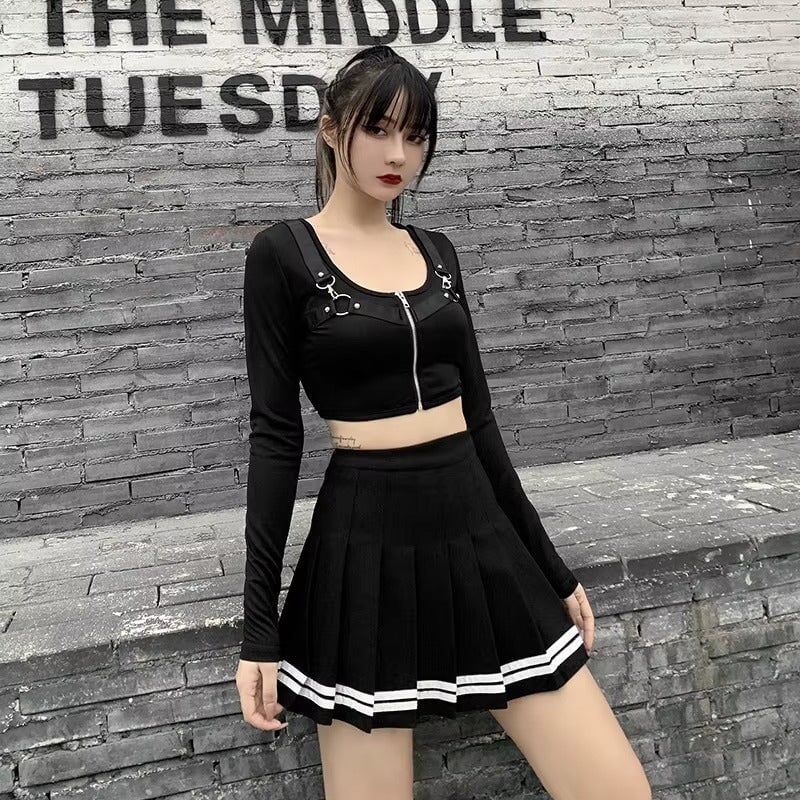 kawaiies-softtoys-plushies-kawaii-plush-Preppy Pleated Striped Tennis Black Pink Navy White Mini Skirt Apparel