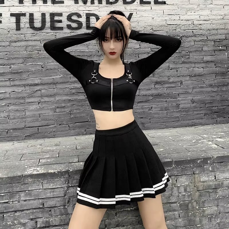 kawaiies-softtoys-plushies-kawaii-plush-Preppy Pleated Striped Tennis Black Pink Navy White Mini Skirt Apparel