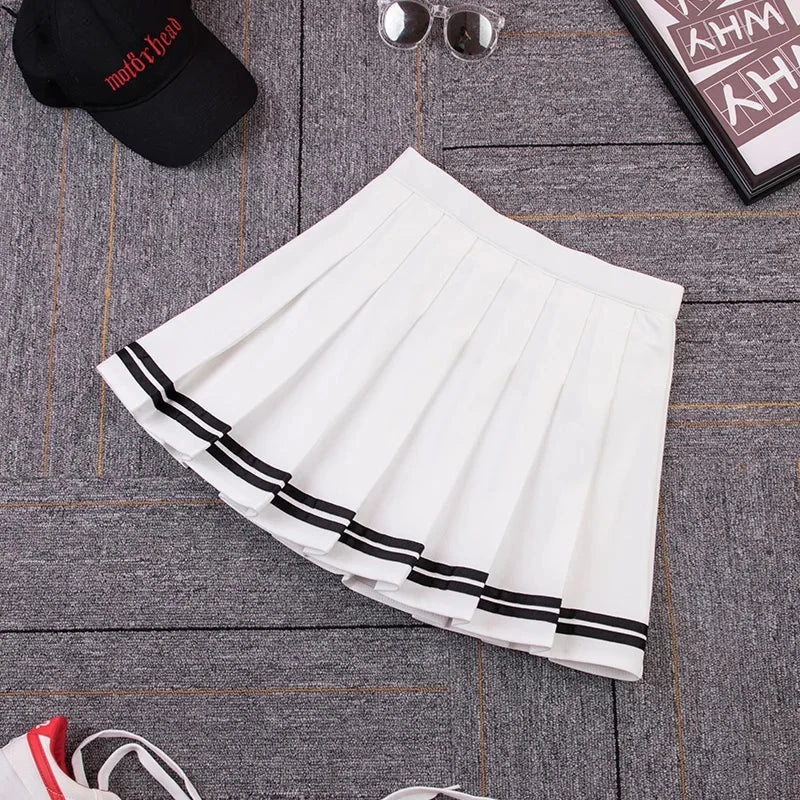 kawaiies-softtoys-plushies-kawaii-plush-Preppy Pleated Striped Tennis Black Pink Navy White Mini Skirt Apparel