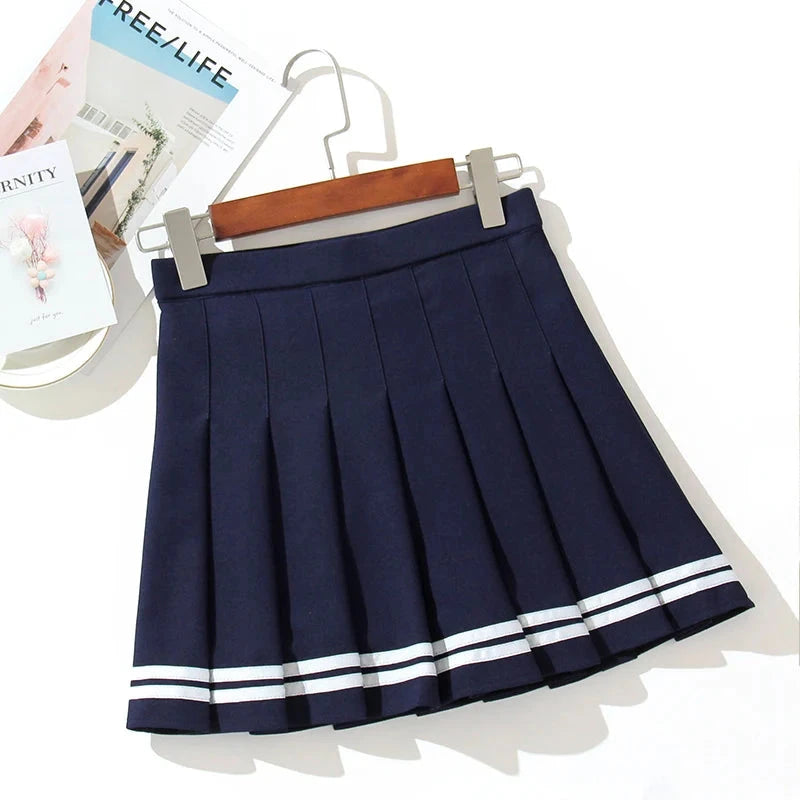 kawaiies-softtoys-plushies-kawaii-plush-Preppy Pleated Striped Tennis Black Pink Navy White Mini Skirt Apparel