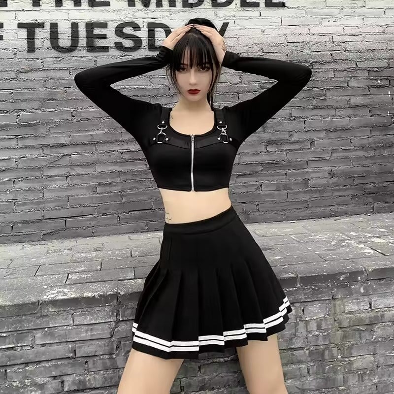 kawaiies-softtoys-plushies-kawaii-plush-Preppy Pleated Striped Tennis Black Pink Navy White Mini Skirt Apparel
