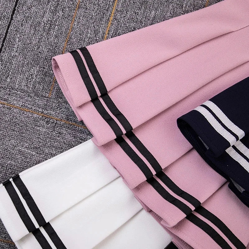 kawaiies-softtoys-plushies-kawaii-plush-Preppy Pleated Striped Tennis Black Pink Navy White Mini Skirt Apparel