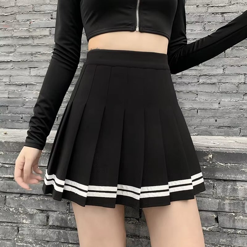 kawaiies-softtoys-plushies-kawaii-plush-Preppy Pleated Striped Tennis Black Pink Navy White Mini Skirt Apparel Black S