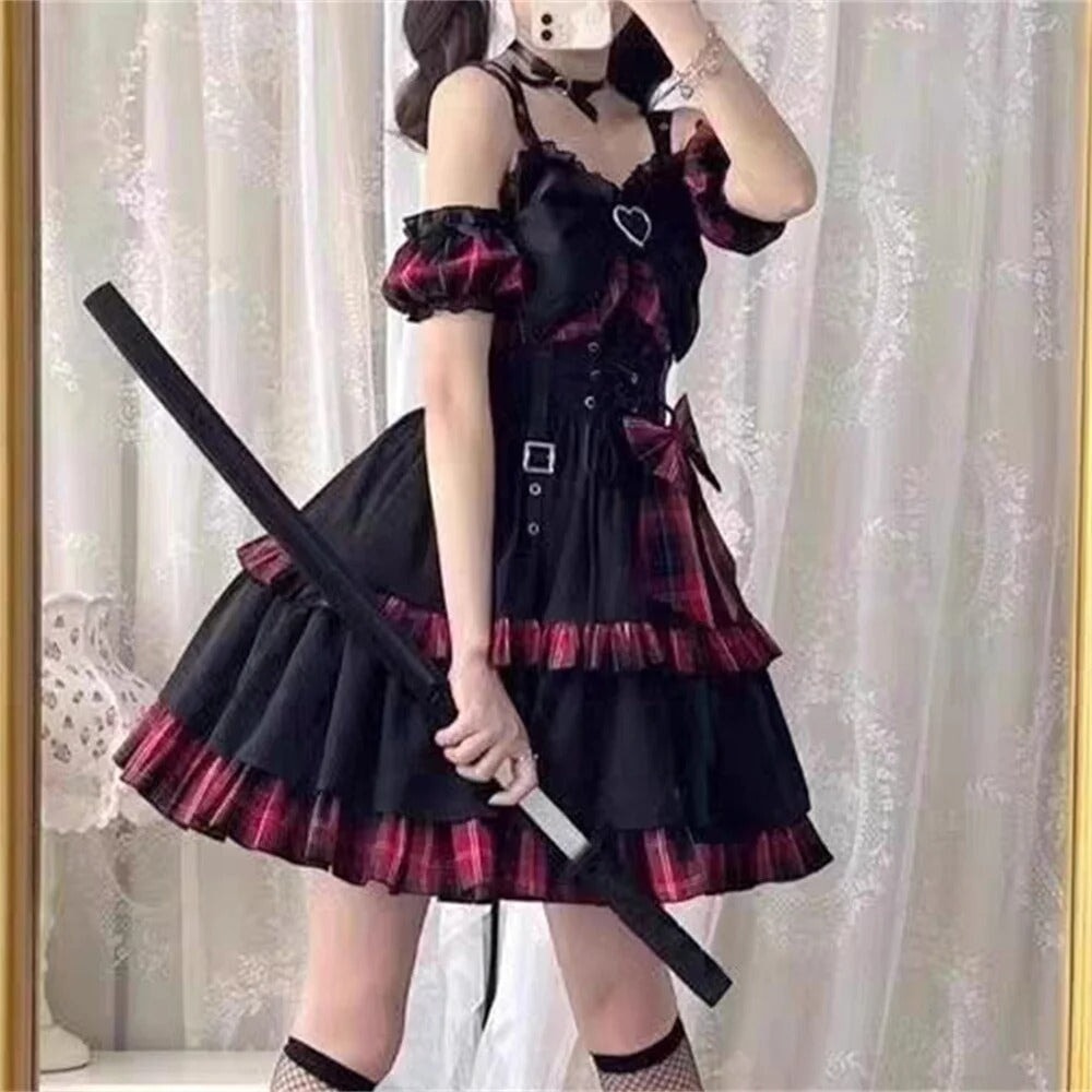 kawaiies-softtoys-plushies-kawaii-plush-Punk Princess Gothic Lolita Black Red Women's Dress Apparel