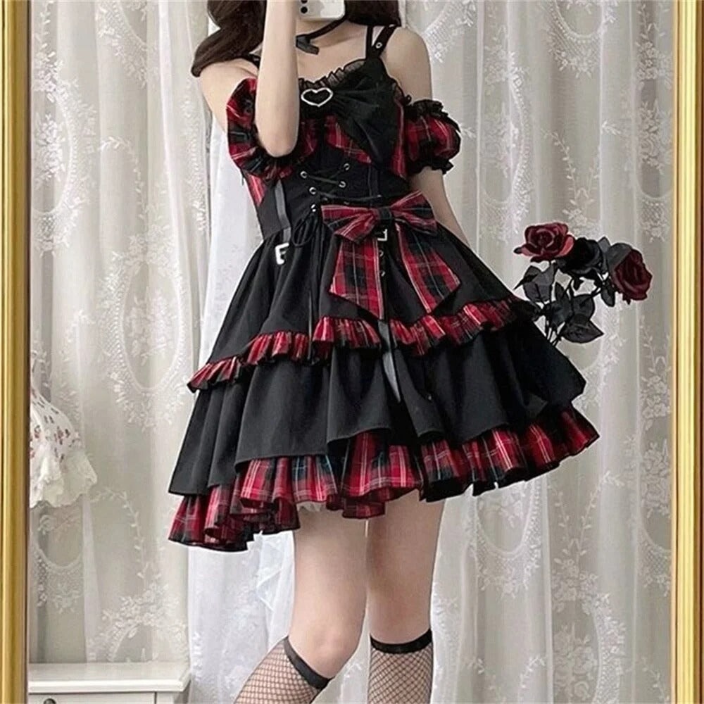 kawaiies-softtoys-plushies-kawaii-plush-Punk Princess Gothic Lolita Black Red Women's Dress Apparel