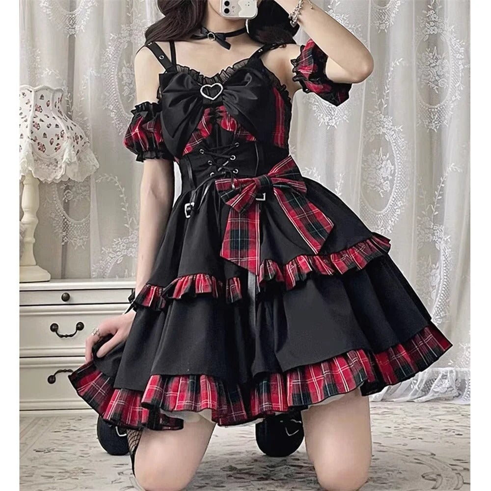 kawaiies-softtoys-plushies-kawaii-plush-Punk Princess Gothic Lolita Black Red Women's Dress Apparel