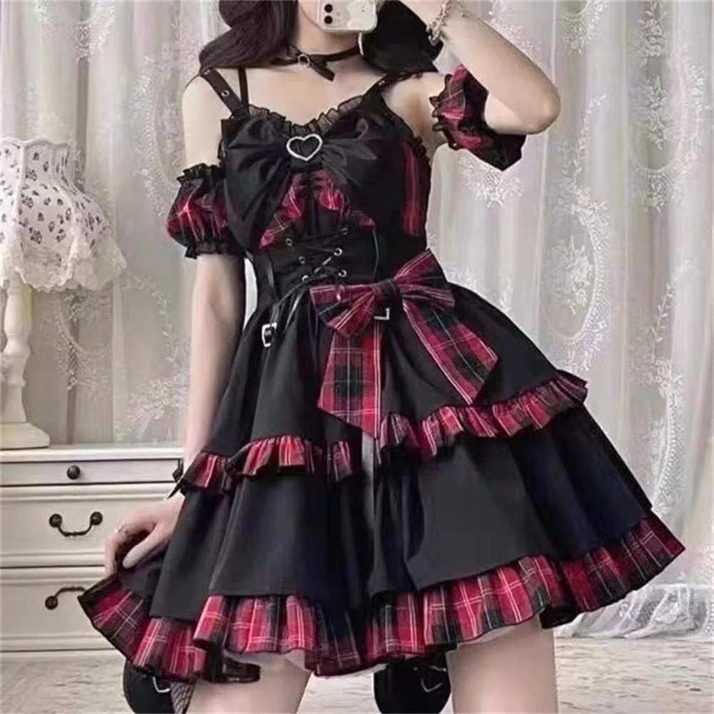 kawaiies-softtoys-plushies-kawaii-plush-Punk Princess Gothic Lolita Black Red Women's Dress Apparel
