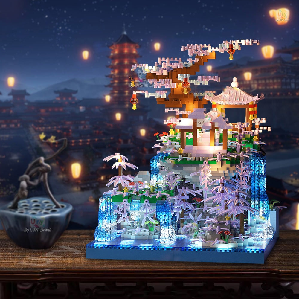 kawaiies-softtoys-plushies-kawaii-plush-Purple Sakura Floating Pavilion Waterfall Island Nano Building Set Build it