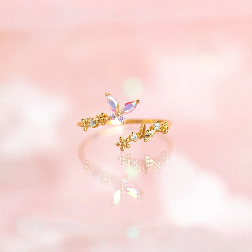 kawaiies-softtoys-plushies-kawaii-plush-Rainbow Butterfly Floral Gold-plated Adjustable Ring Ring 