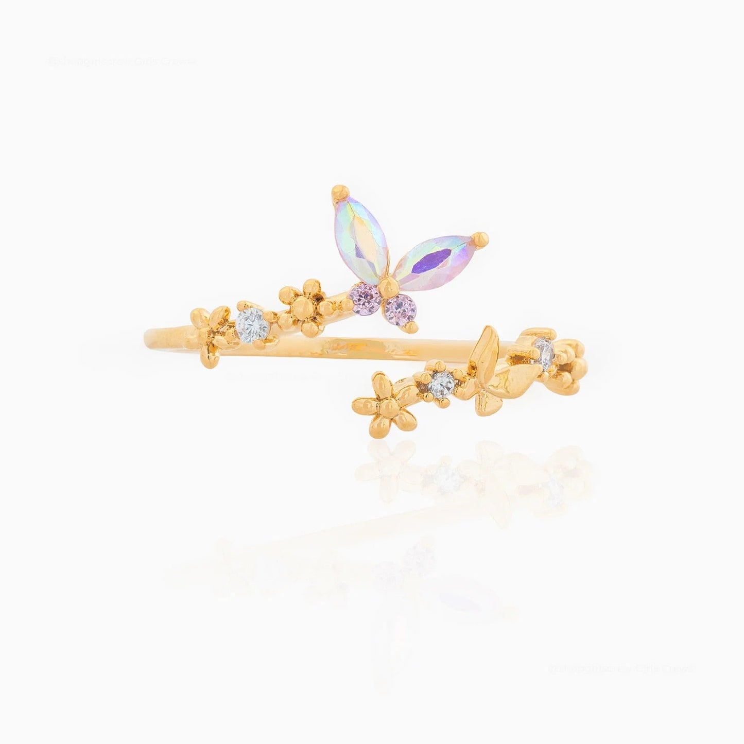 kawaiies-softtoys-plushies-kawaii-plush-Rainbow Butterfly Floral Gold-plated Adjustable Ring Ring