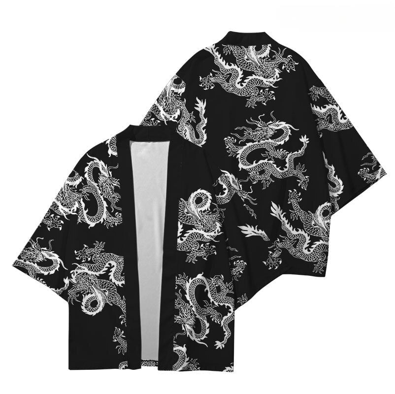 kawaiies-softtoys-plushies-kawaii-plush-Red Black Golden Dragon Outlined Unisex Kimono Kimono Black S 