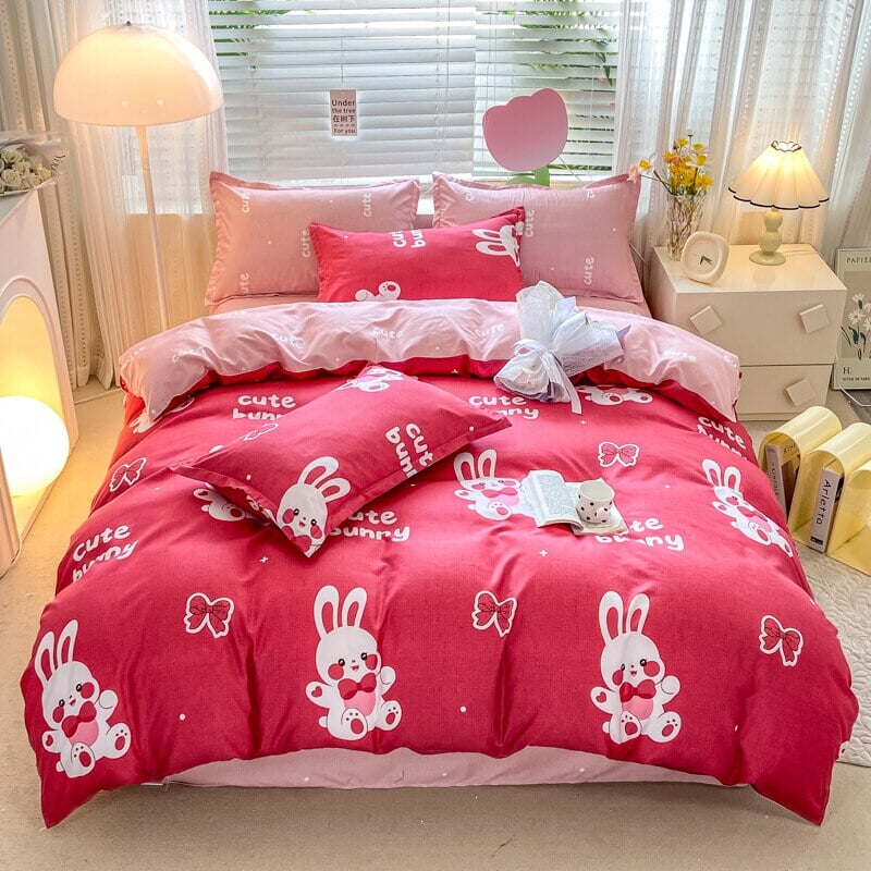 kawaiies-softtoys-plushies-kawaii-plush-Romantic Sweet Bunnies Bedding Set Bedding Sets Single 