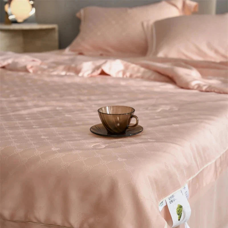 kawaiies-softtoys-plushies-kawaii-plush-Rose Peach Luxurious Lyocell Jacquard Blanket Set Bedding Sets