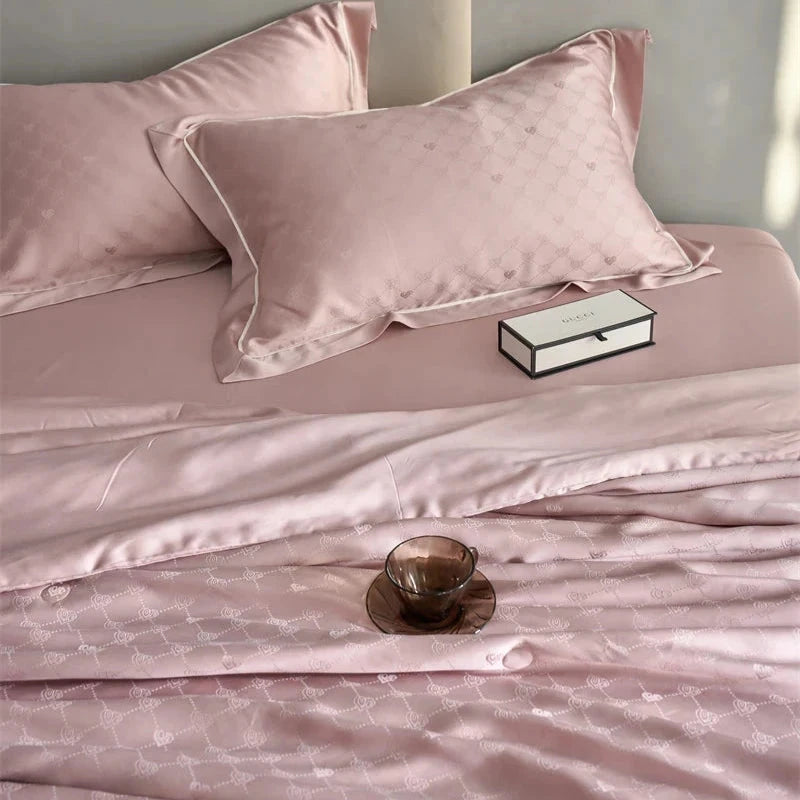 kawaiies-softtoys-plushies-kawaii-plush-Rose Peach Luxurious Lyocell Jacquard Blanket Set Bedding Sets