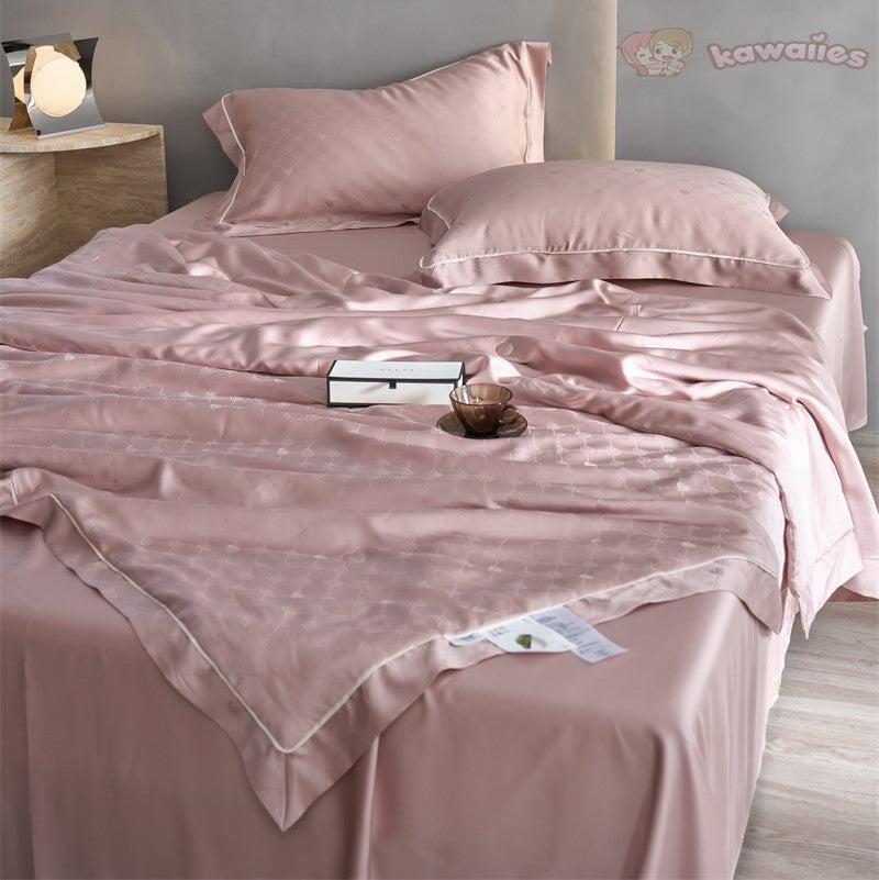 kawaiies-softtoys-plushies-kawaii-plush-Rose Peach Luxurious Lyocell Jacquard Blanket Set Bedding Sets