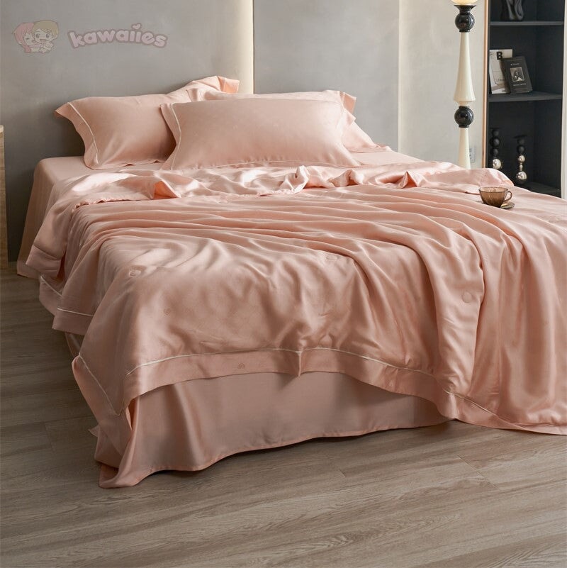kawaiies-softtoys-plushies-kawaii-plush-Rose Peach Luxurious Lyocell Jacquard Blanket Set Bedding Sets Peach Single