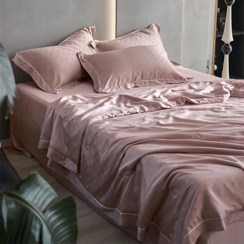 kawaiies-softtoys-plushies-kawaii-plush-Rose Peach Luxurious Lyocell Jacquard Blanket Set Bedding Sets Rose Pink Single